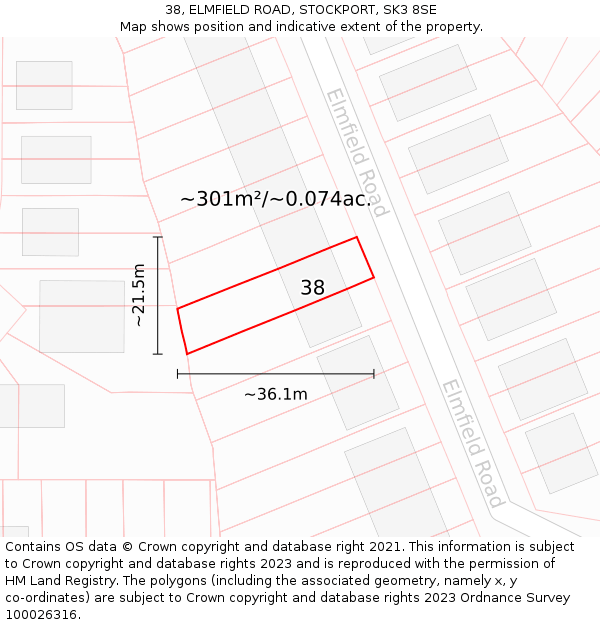38, ELMFIELD ROAD, STOCKPORT, SK3 8SE: Plot and title map