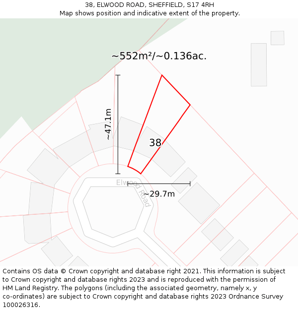 38, ELWOOD ROAD, SHEFFIELD, S17 4RH: Plot and title map