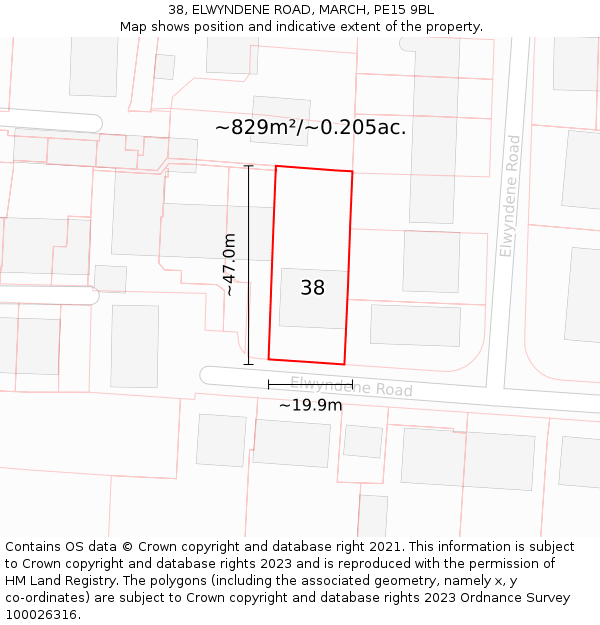 38, ELWYNDENE ROAD, MARCH, PE15 9BL: Plot and title map