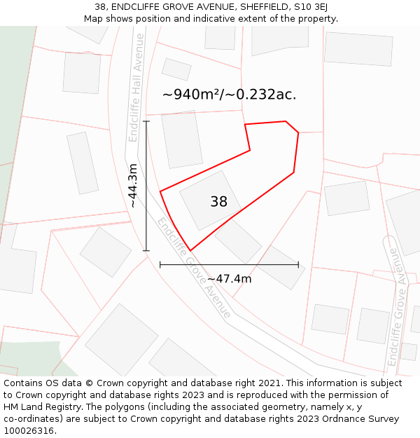 38, ENDCLIFFE GROVE AVENUE, SHEFFIELD, S10 3EJ: Plot and title map