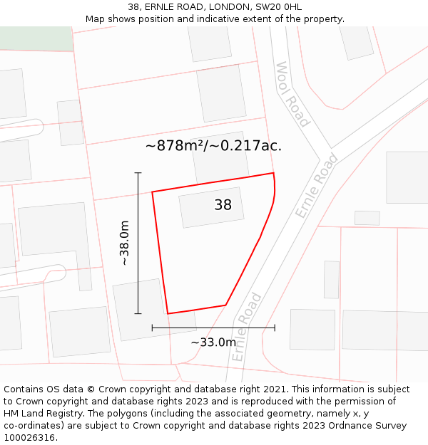 38, ERNLE ROAD, LONDON, SW20 0HL: Plot and title map