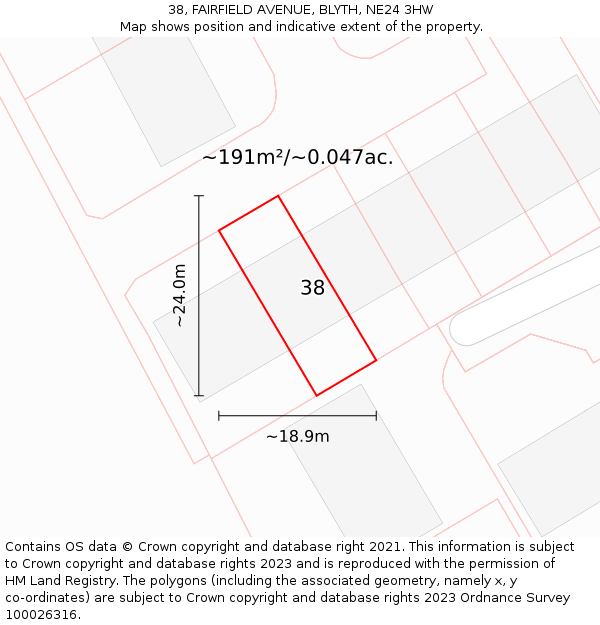 38, FAIRFIELD AVENUE, BLYTH, NE24 3HW: Plot and title map