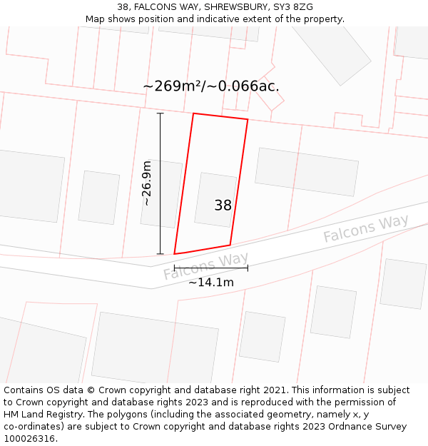 38, FALCONS WAY, SHREWSBURY, SY3 8ZG: Plot and title map