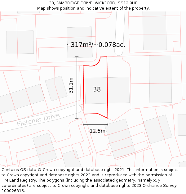 38, FAMBRIDGE DRIVE, WICKFORD, SS12 9HR: Plot and title map