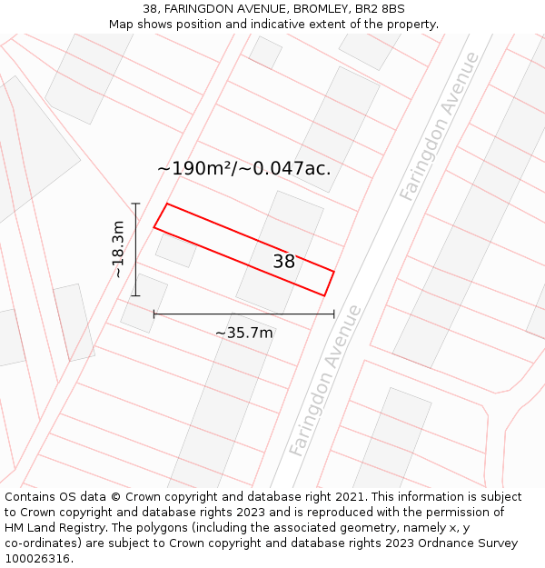 38, FARINGDON AVENUE, BROMLEY, BR2 8BS: Plot and title map