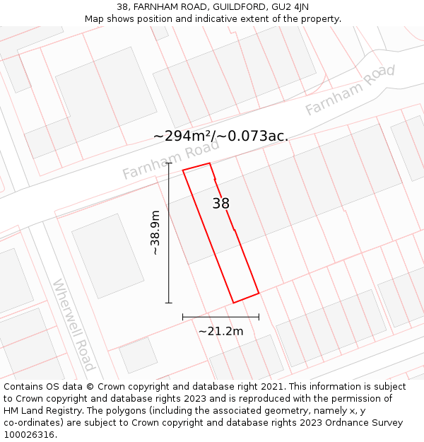 38, FARNHAM ROAD, GUILDFORD, GU2 4JN: Plot and title map