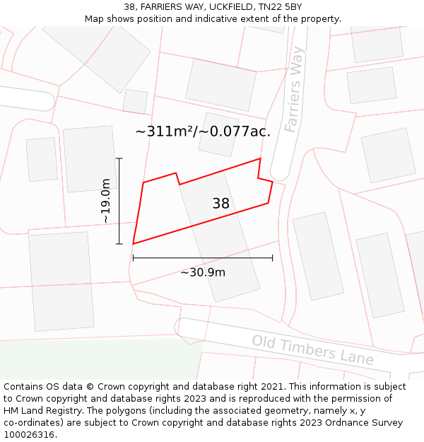 38, FARRIERS WAY, UCKFIELD, TN22 5BY: Plot and title map