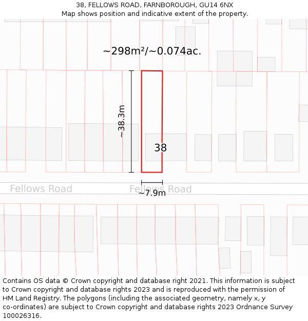 38, FELLOWS ROAD, FARNBOROUGH, GU14 6NX: Plot and title map