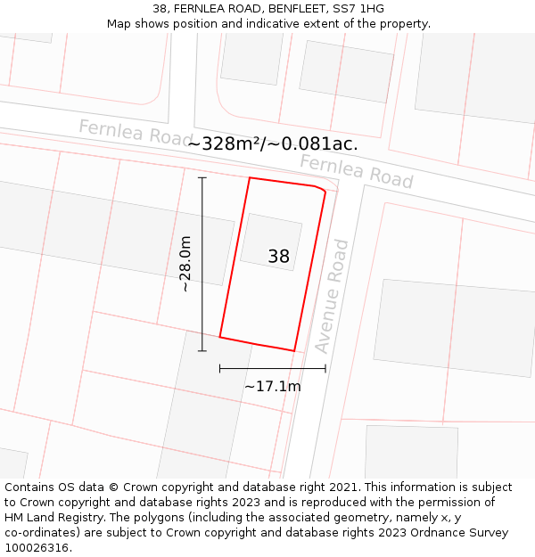 38, FERNLEA ROAD, BENFLEET, SS7 1HG: Plot and title map