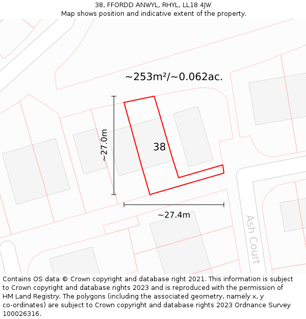 38, FFORDD ANWYL, RHYL, LL18 4JW: Plot and title map