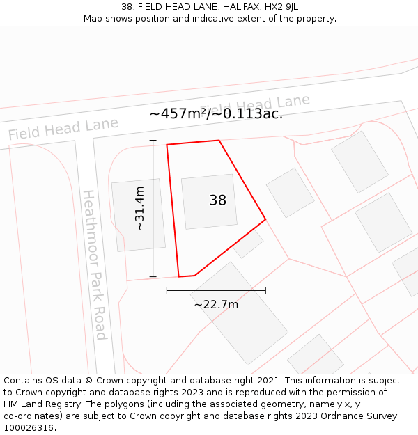 38, FIELD HEAD LANE, HALIFAX, HX2 9JL: Plot and title map