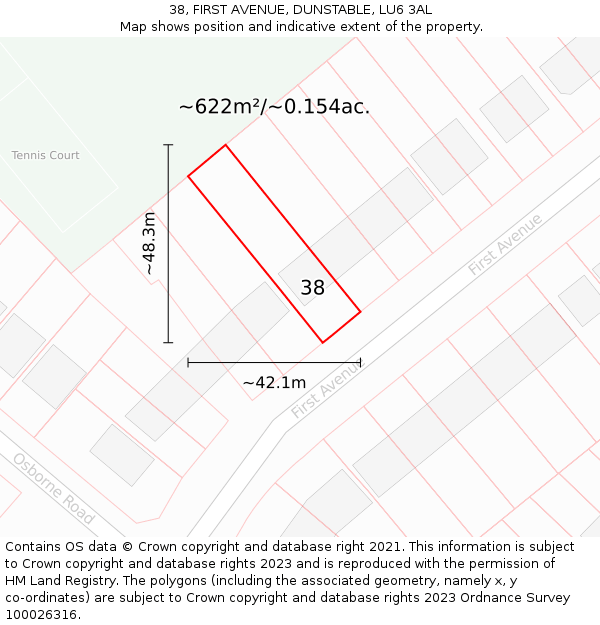 38, FIRST AVENUE, DUNSTABLE, LU6 3AL: Plot and title map