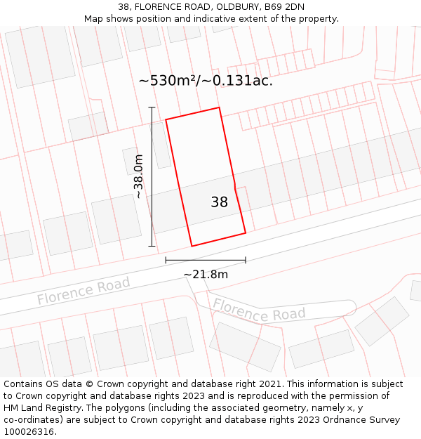 38, FLORENCE ROAD, OLDBURY, B69 2DN: Plot and title map