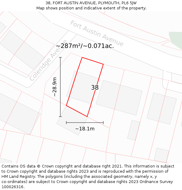 38, FORT AUSTIN AVENUE, PLYMOUTH, PL6 5JW: Plot and title map