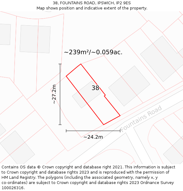 38, FOUNTAINS ROAD, IPSWICH, IP2 9ES: Plot and title map