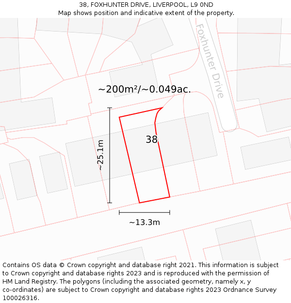 38, FOXHUNTER DRIVE, LIVERPOOL, L9 0ND: Plot and title map