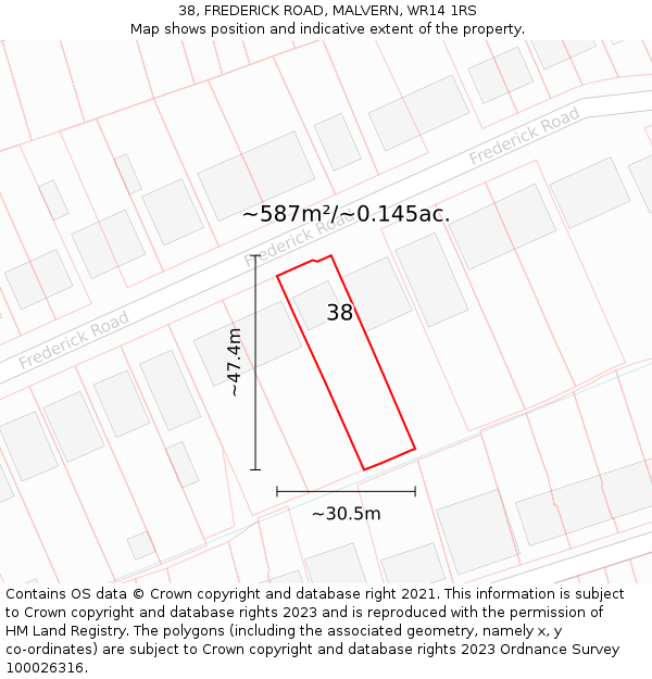 38, FREDERICK ROAD, MALVERN, WR14 1RS: Plot and title map