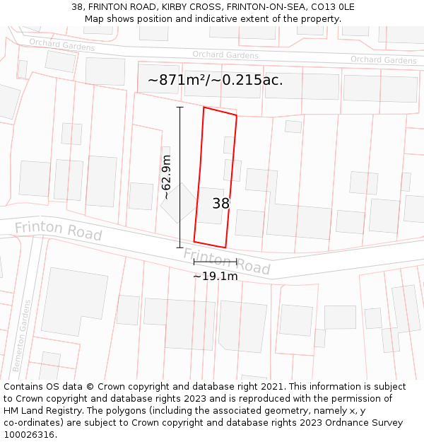 38, FRINTON ROAD, KIRBY CROSS, FRINTON-ON-SEA, CO13 0LE: Plot and title map