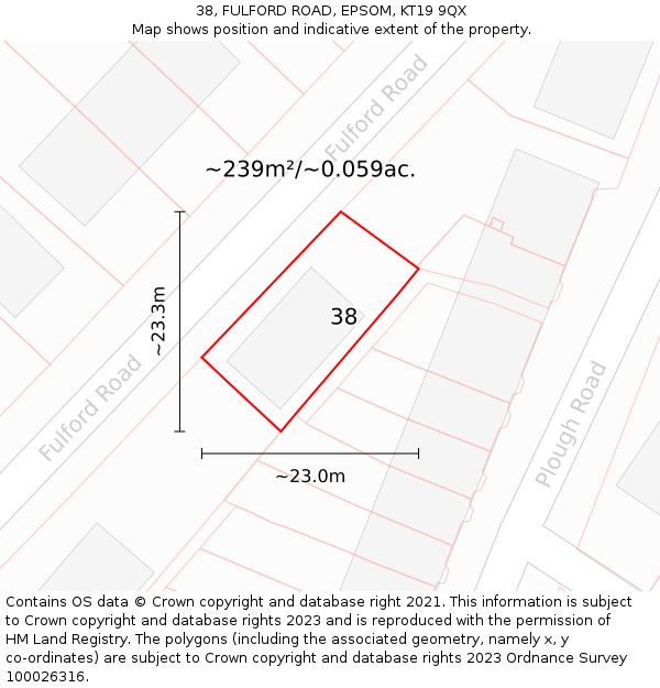 38, FULFORD ROAD, EPSOM, KT19 9QX: Plot and title map