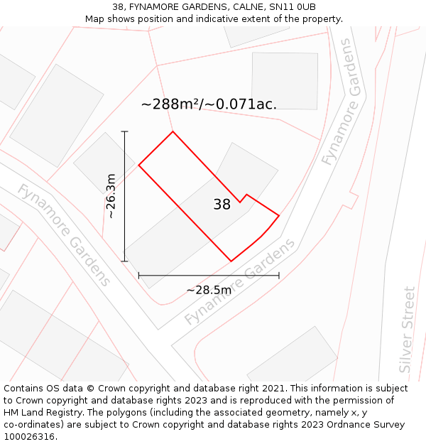 38, FYNAMORE GARDENS, CALNE, SN11 0UB: Plot and title map
