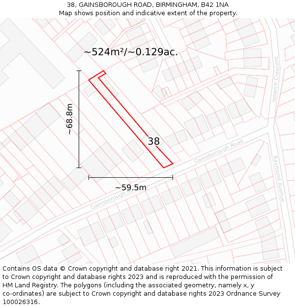 38, GAINSBOROUGH ROAD, BIRMINGHAM, B42 1NA: Plot and title map