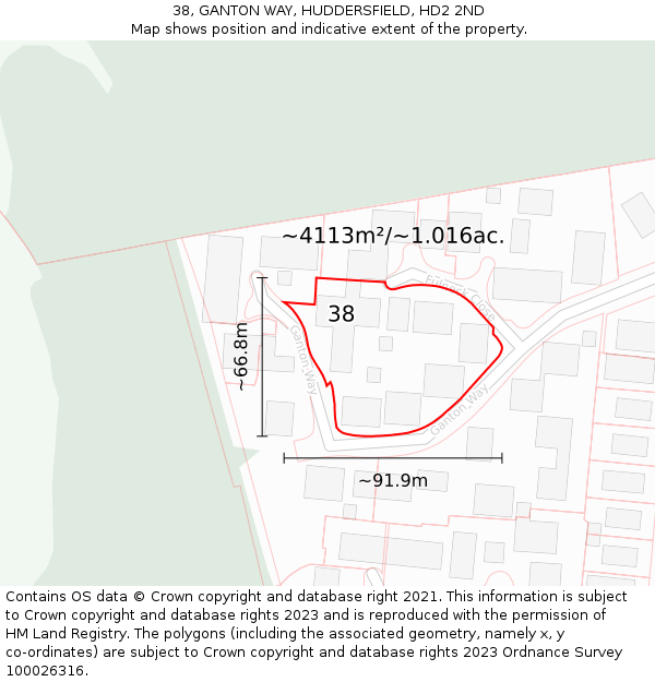 38, GANTON WAY, HUDDERSFIELD, HD2 2ND: Plot and title map