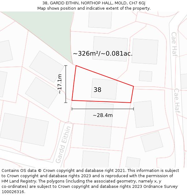 38, GARDD EITHIN, NORTHOP HALL, MOLD, CH7 6GJ: Plot and title map