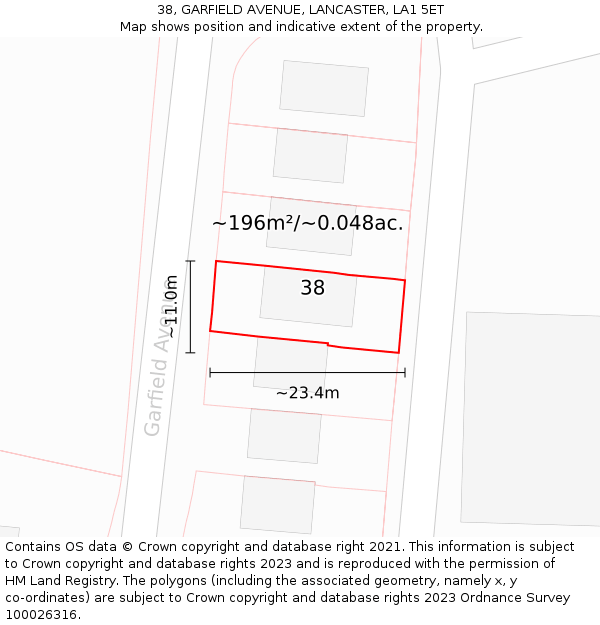 38, GARFIELD AVENUE, LANCASTER, LA1 5ET: Plot and title map