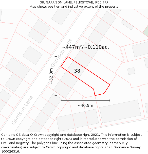 38, GARRISON LANE, FELIXSTOWE, IP11 7RP: Plot and title map