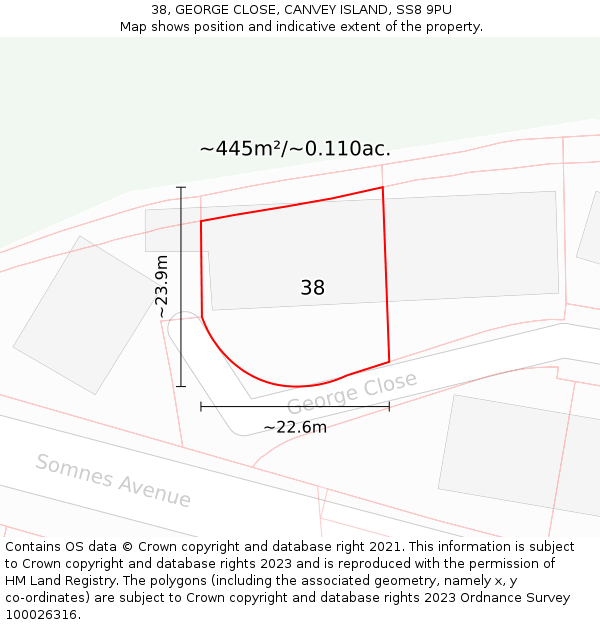 38, GEORGE CLOSE, CANVEY ISLAND, SS8 9PU: Plot and title map