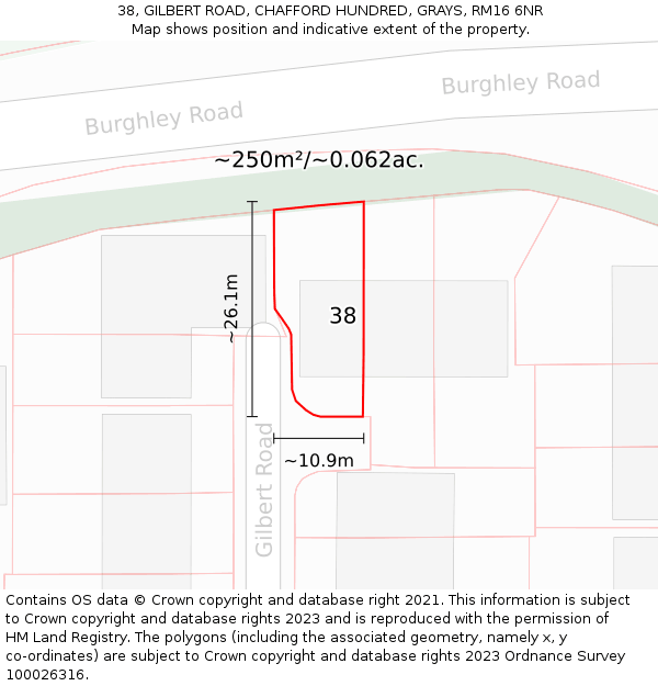 38, GILBERT ROAD, CHAFFORD HUNDRED, GRAYS, RM16 6NR: Plot and title map