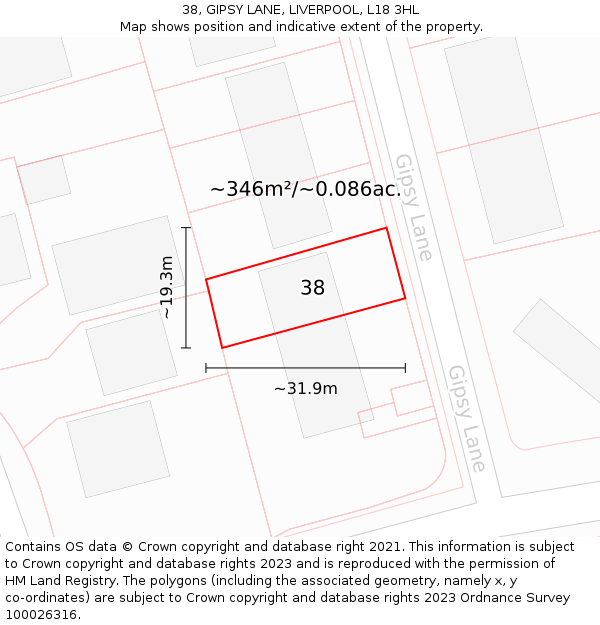 38, GIPSY LANE, LIVERPOOL, L18 3HL: Plot and title map