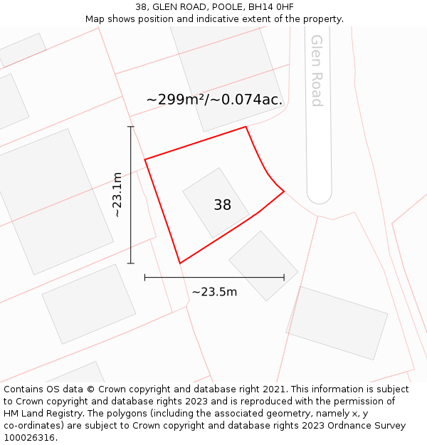 38, GLEN ROAD, POOLE, BH14 0HF: Plot and title map