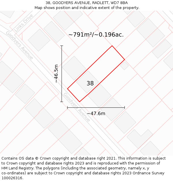 38, GOODYERS AVENUE, RADLETT, WD7 8BA: Plot and title map