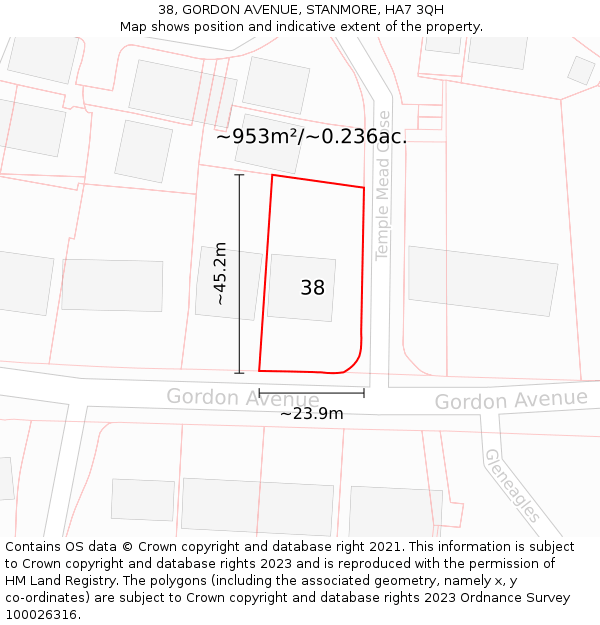 38, GORDON AVENUE, STANMORE, HA7 3QH: Plot and title map