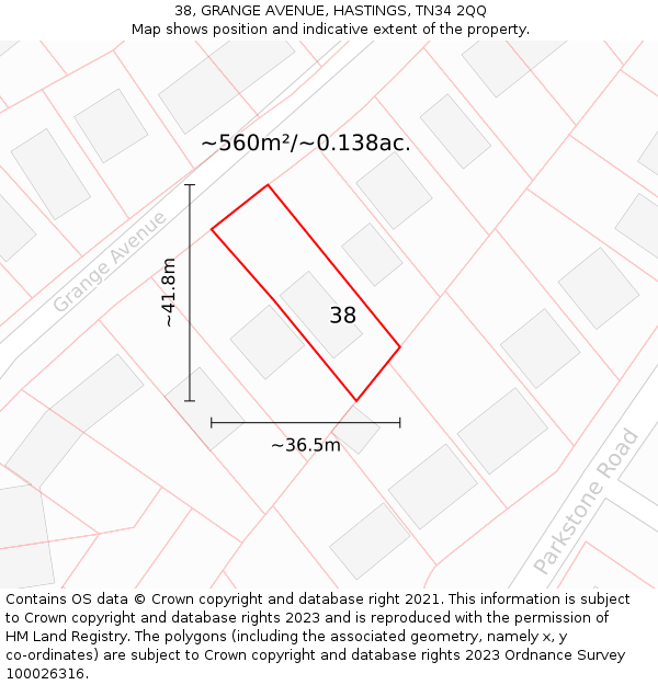 38, GRANGE AVENUE, HASTINGS, TN34 2QQ: Plot and title map