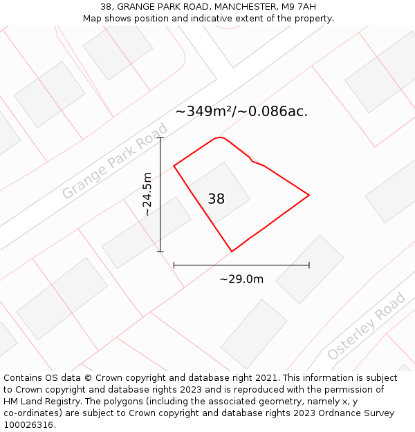 38, GRANGE PARK ROAD, MANCHESTER, M9 7AH: Plot and title map