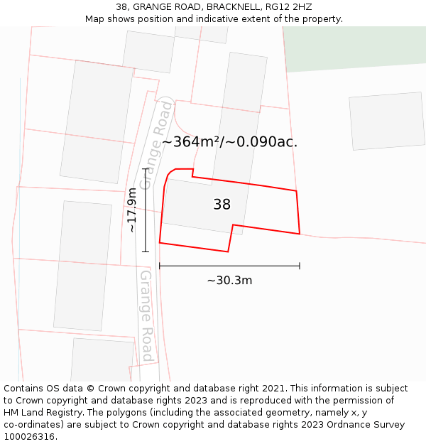 38, GRANGE ROAD, BRACKNELL, RG12 2HZ: Plot and title map