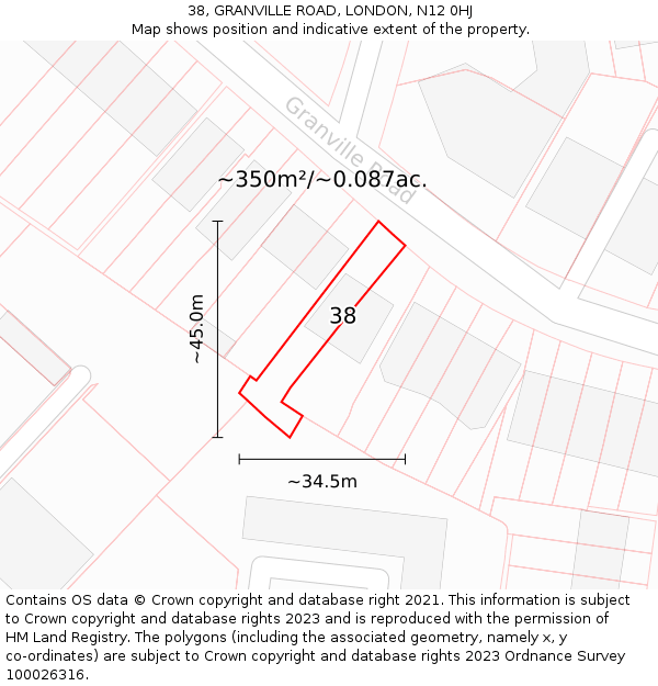 38, GRANVILLE ROAD, LONDON, N12 0HJ: Plot and title map