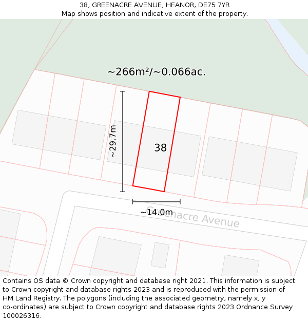 38, GREENACRE AVENUE, HEANOR, DE75 7YR: Plot and title map