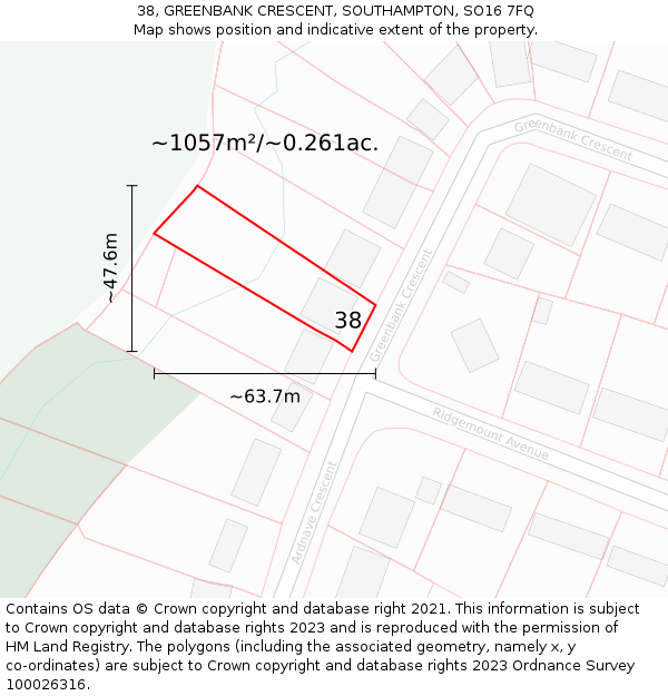 38, GREENBANK CRESCENT, SOUTHAMPTON, SO16 7FQ: Plot and title map