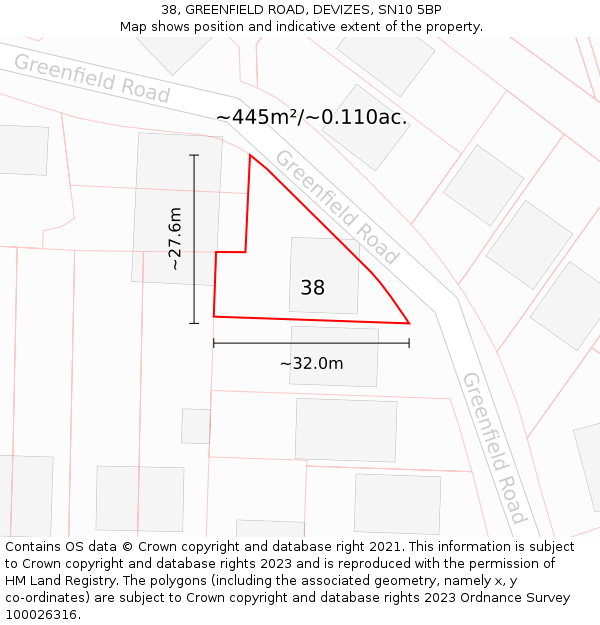 38, GREENFIELD ROAD, DEVIZES, SN10 5BP: Plot and title map