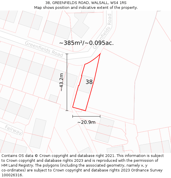 38, GREENFIELDS ROAD, WALSALL, WS4 1RS: Plot and title map