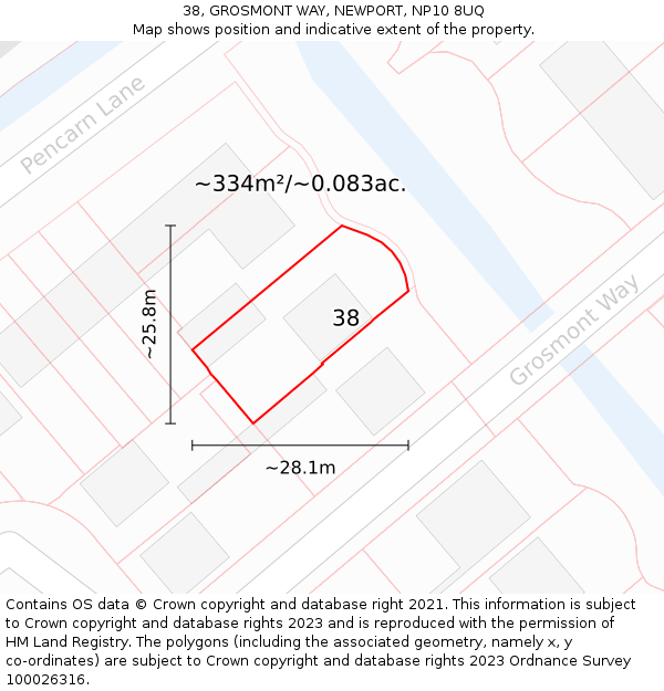 38, GROSMONT WAY, NEWPORT, NP10 8UQ: Plot and title map