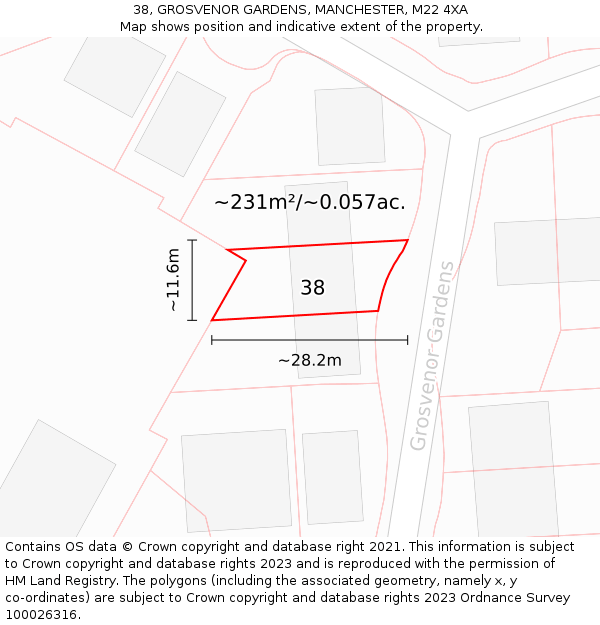 38, GROSVENOR GARDENS, MANCHESTER, M22 4XA: Plot and title map