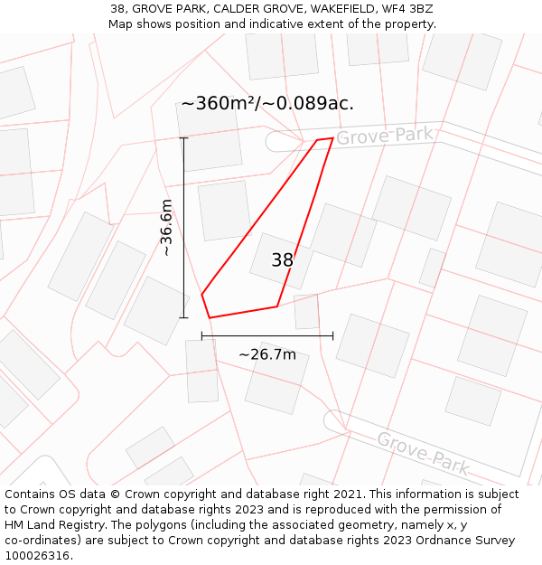 38, GROVE PARK, CALDER GROVE, WAKEFIELD, WF4 3BZ: Plot and title map