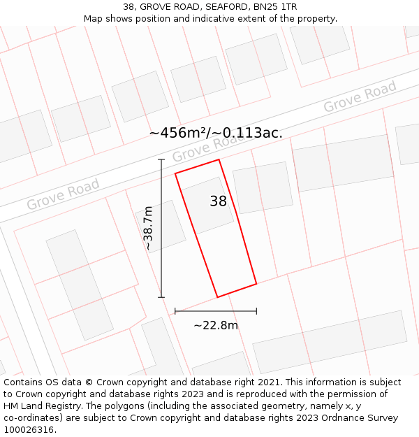 38, GROVE ROAD, SEAFORD, BN25 1TR: Plot and title map