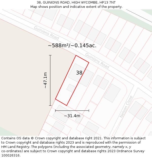 38, GUINIONS ROAD, HIGH WYCOMBE, HP13 7NT: Plot and title map