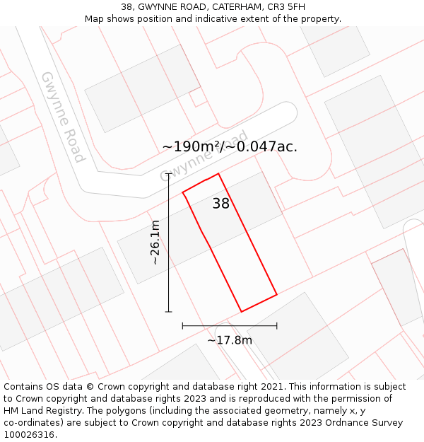 38, GWYNNE ROAD, CATERHAM, CR3 5FH: Plot and title map