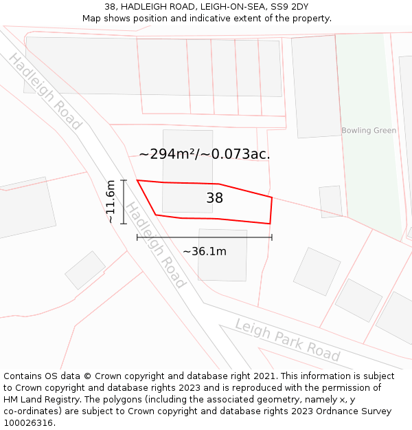 38, HADLEIGH ROAD, LEIGH-ON-SEA, SS9 2DY: Plot and title map
